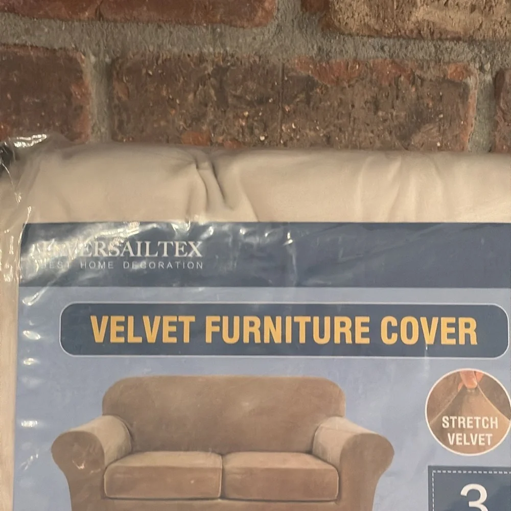 H. Versailtex Ivory 3 piece velvet furniture cover for medium sofa